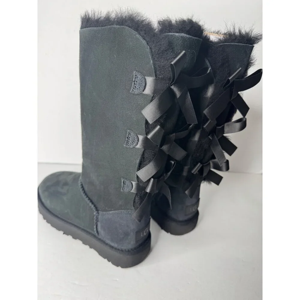 UGG Bailey Bow II Black Shearling Boot Women's US 5 EU 36 UK 3 NIB - Picture 4 of 8